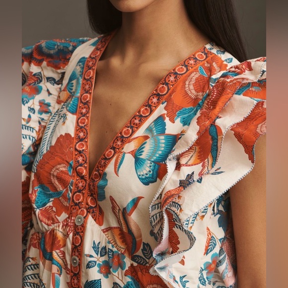 Farm Rio Ruffle-Sleeve Button Front Mini Dress - Picture 4 of 15